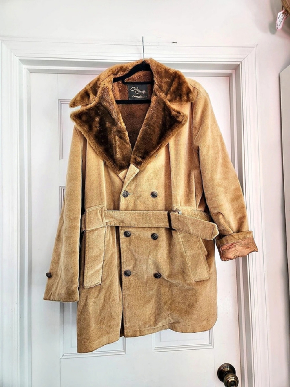 Cal Craft Brown Faux Fur Collar Belted Coat